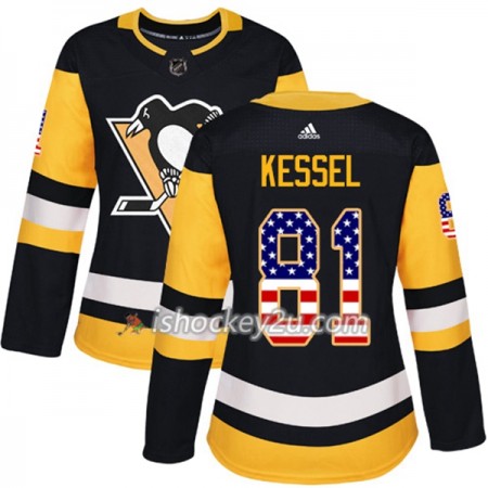 Dame NHL Pittsburgh Penguins Trøje Phil Kessel 81 Adidas 2017-2018 Sort USA Flag Fashion Authentic